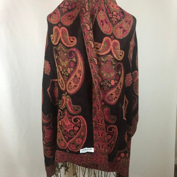 🌹 Vintage Pashmina & Silk Paisley Wrap — Reversible, Luxe, Boho Elegance - Picture 9 of 16